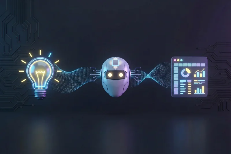 Infográfico de fluxo de trabalho entre IA e planilhas