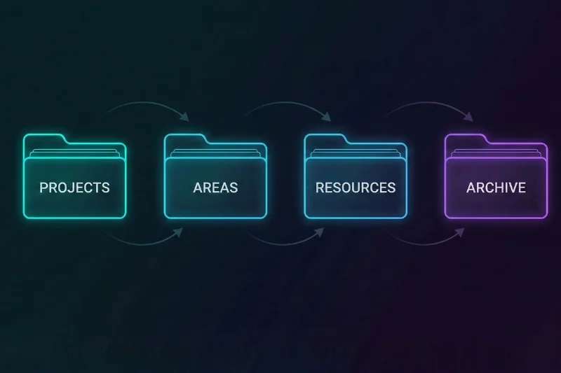 Diagrama da metodologia PARA para organização no Notion